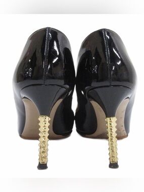 VALENTINO GARAVANI Patent Leather Pumps Gold Rockstud Heels Black 36